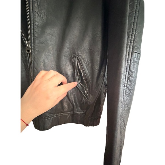 Lucky Brand Womens Black Leather Moto Bomber Jacket Size L Lightweight‎ - Picture 6 of 8
